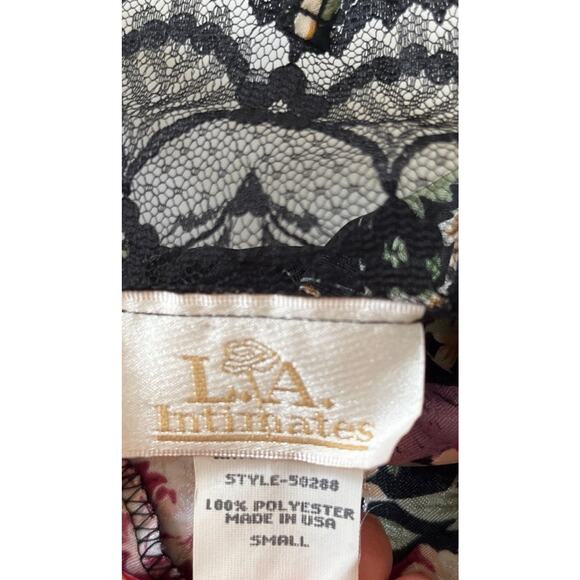 LA Intimates Satin Slip Dress S Black Floral Lace Y2K Mini Coquette Romantic - Picture 5 of 8